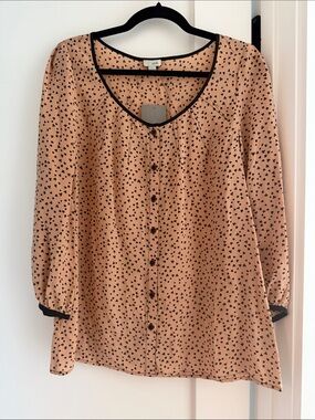 Odille Peach Blouse with Black Print